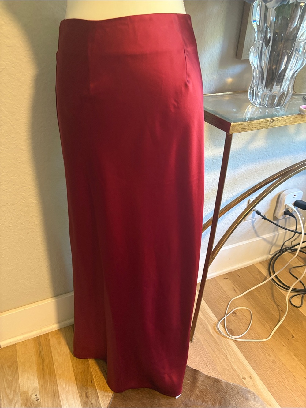 Commense Satin Maxi Skirt - Burgundy Red